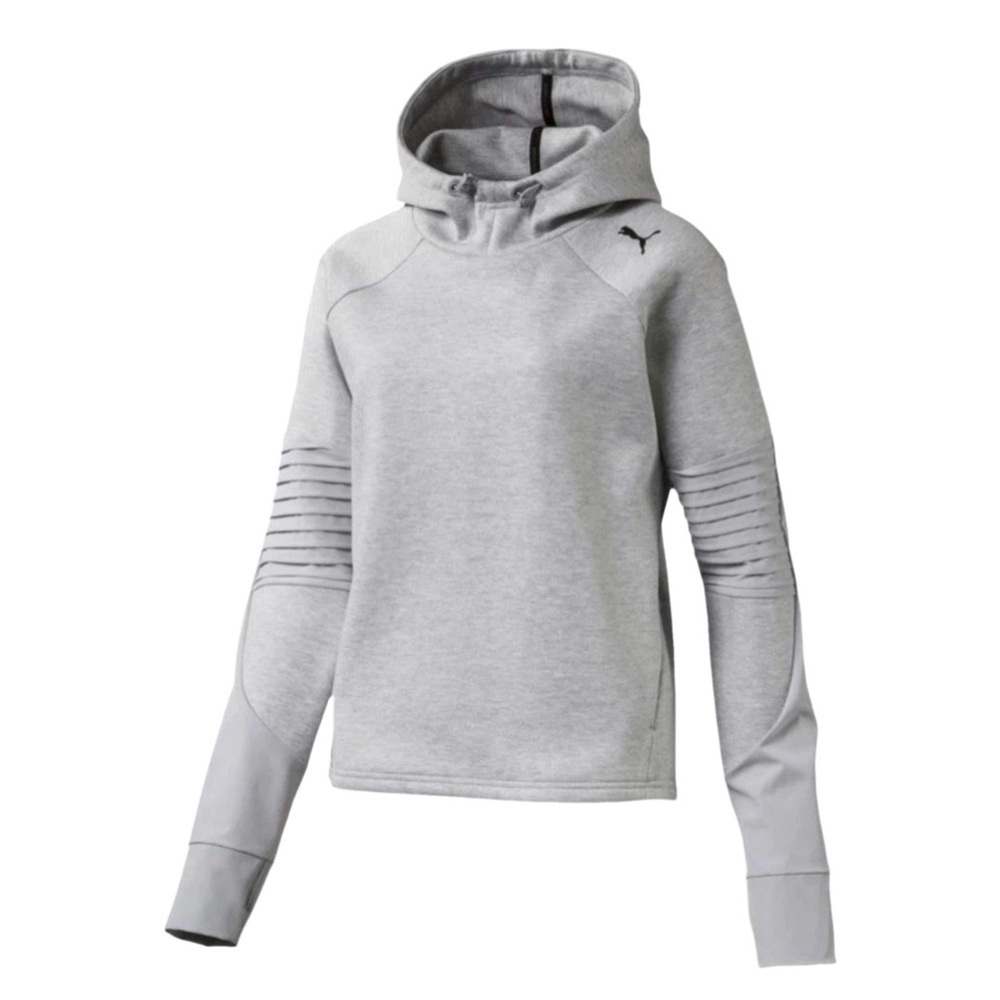 Puma Hooded Sweatshirt Womens Sz S Gray Evostripe Activewear Anorak long Sleeve